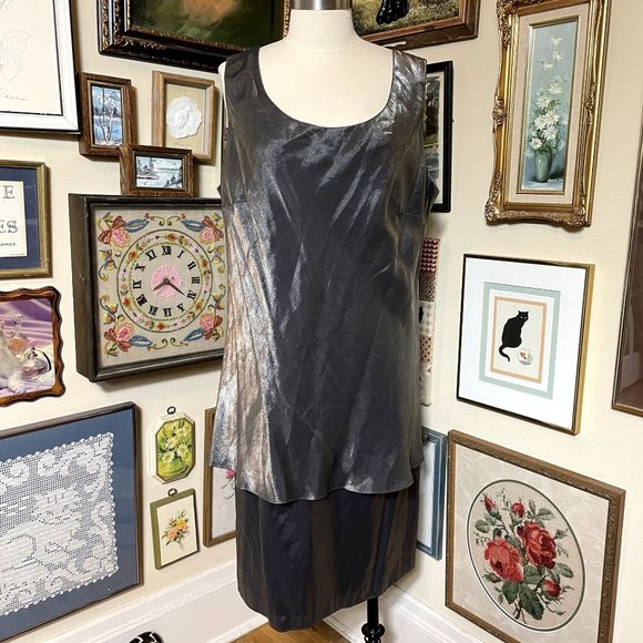 90s Vintage Patra x Stenay Metallic Gray A-Line Sleeveless Dress with Jacket 22 - Picture 2 of 8
